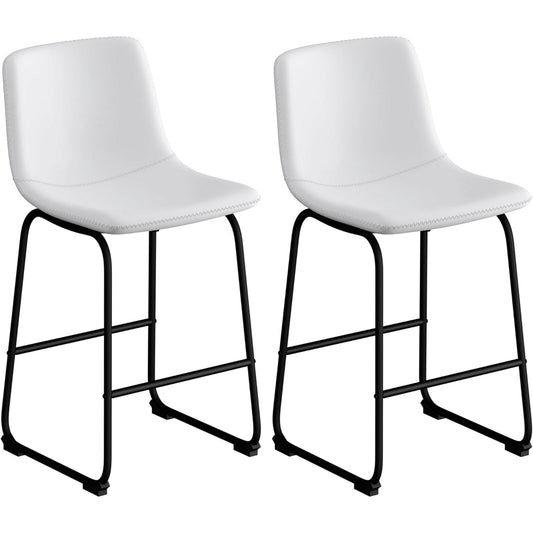 YaFiti Barstools 30'' PU Leather Counter Height Bar Stools Set of 2 with Back Modern Armless Chairs with Footrest and Metal Legs for Kitchen Living Room Pub, White