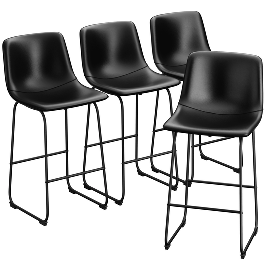 YaFiti Barstools 30'' PU Leather Counter Height Bar Stools Set of 4 with Back Modern Armless Chairs with Footrest and Metal Legs for Kitchen Living Room Pub, Black