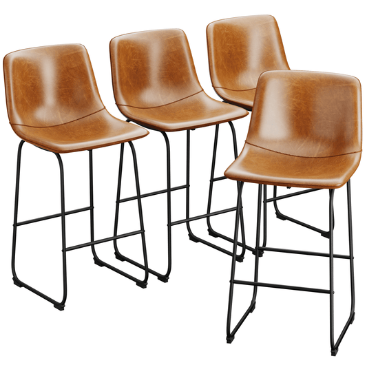 YaFiti Barstools 30' PU Leather Counter Height Bar Stools Set of 4 with Back Modern Armless Chairs with Footrest and Metal Legs for Kitchen Living Room Pub, Brown