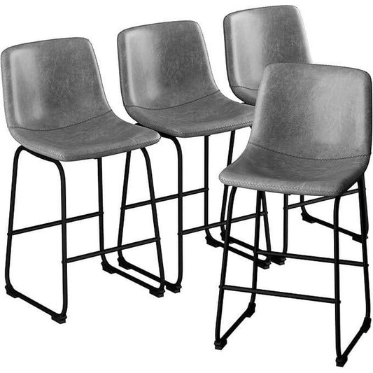 YaFiti Barstools 30'' PU Leather Counter Height Bar Stools Set of 4 with Back Modern Armless Chairs with Footrest and Metal Legs for Kitchen Living Room Pub,Gray