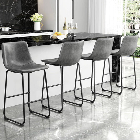 YaFiti Barstools 30'' PU Leather Counter Height Bar Stools Set of 6 with Back Modern Armless Chairs with Footrest and Metal Legs for Kitchen Living Room Pub,Gray