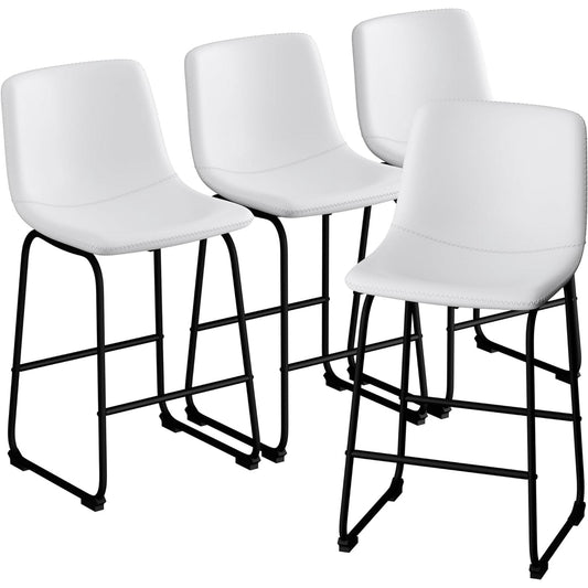 YaFiti Barstools 30'' PU Leather Counter Height Bar Stools Set of 6 with Back Modern Armless Chairs with Footrest and Metal Legs for Kitchen Living Room Pub, White
