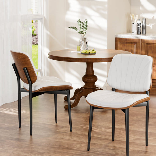 YaFiti Dining Chairs Set of 2 Mid-Century Modern Kitchen & Dining Room Chairs PU Faux Leather Walnut Back Living Room Side Chairs, White