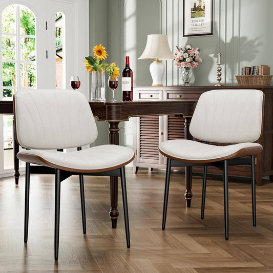 YaFiti Dining Chairs Set of 2 PU Faux Leather Walnut for Mid-Century Modern Kitchen & Dining Room,Beige