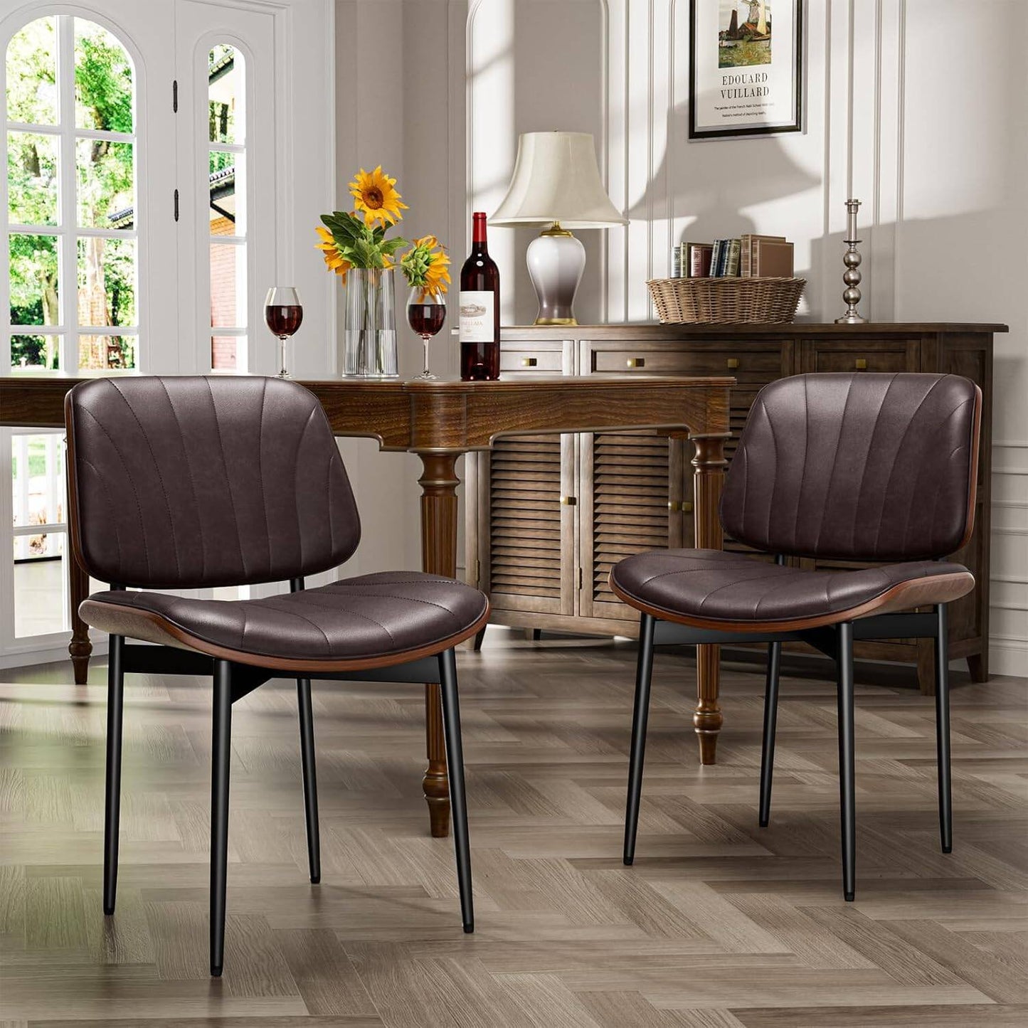 YaFiti Dining Chairs Set of 2 PU Faux Leather Walnut for Mid-Century Modern Kitchen & Dining Room,Brown
