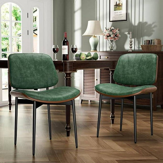 YaFiti Dining Chairs Set of 2 PU Faux Leather Walnut for Mid-Century Modern Kitchen & Dining Room,Green