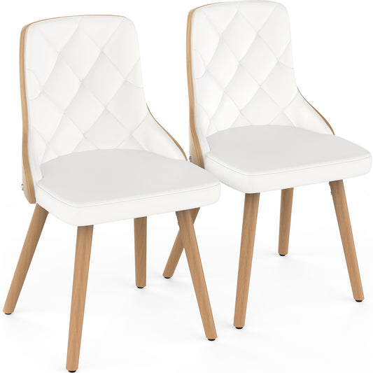YaFiti Dining Chairs Set of 2 PU Leather Upholstered Kitchen Chairs with Ash Wood Legs for Dining Room, White