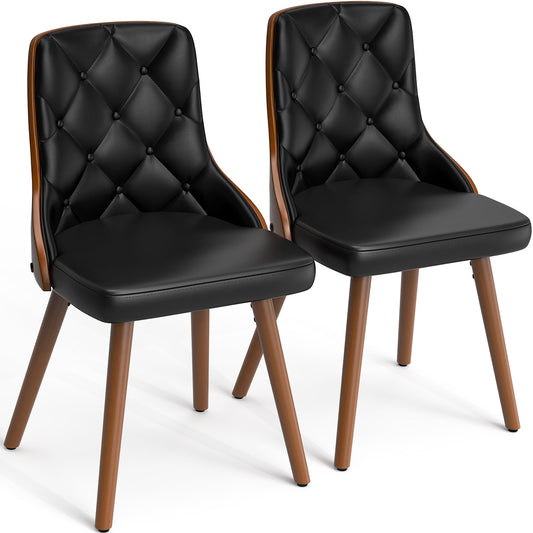 YaFiti Dining Chairs Set of 2 PU Leather Upholstered Kitchen Chairs with Walnut Wood Legs for Home Dining Room, Black
