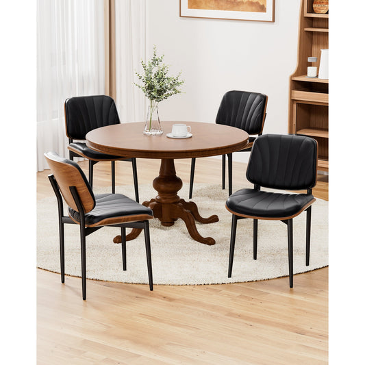YaFiti Dining Chairs Set of 4 Mid-Century Modern Kitchen & Dining Room Chairs PU Faux Leather Walnut Back Living Room Side Chairs, Black