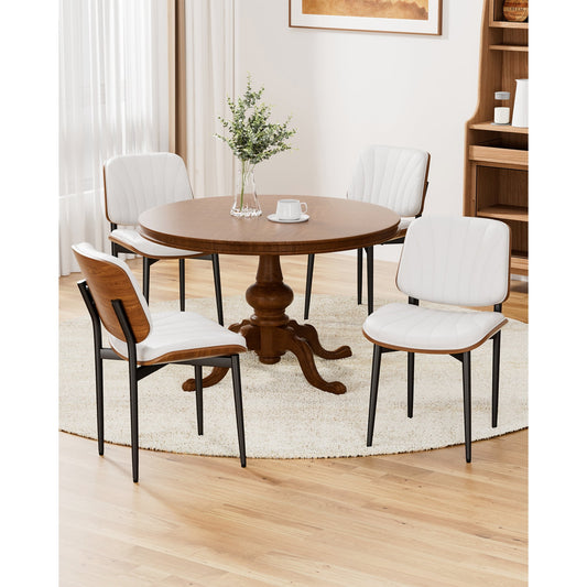 YaFiti Dining Chairs Set of 4 Mid-Century Modern Kitchen & Dining Room Chairs PU Faux Leather Walnut Back Living Room Side Chairs, White