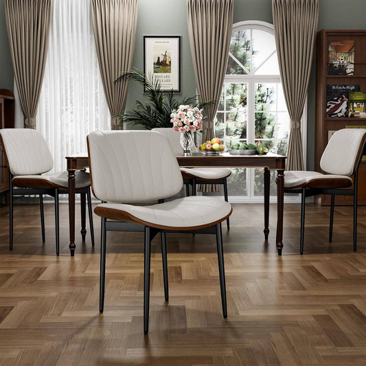 YaFiti Dining Chairs Set of 4 PU Faux Leather Walnut for Mid-Century Modern Kitchen & Dining Room,Beige