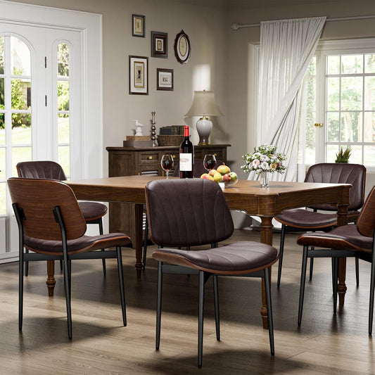 YaFiti Dining Chairs Set of 4 PU Faux Leather Walnut for Mid-Century Modern Kitchen & Dining Room,Brown