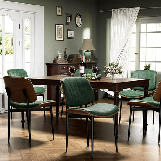 YaFiti Dining Chairs Set of 4 PU Faux Leather Walnut for Mid-Century Modern Kitchen & Dining Room,Green