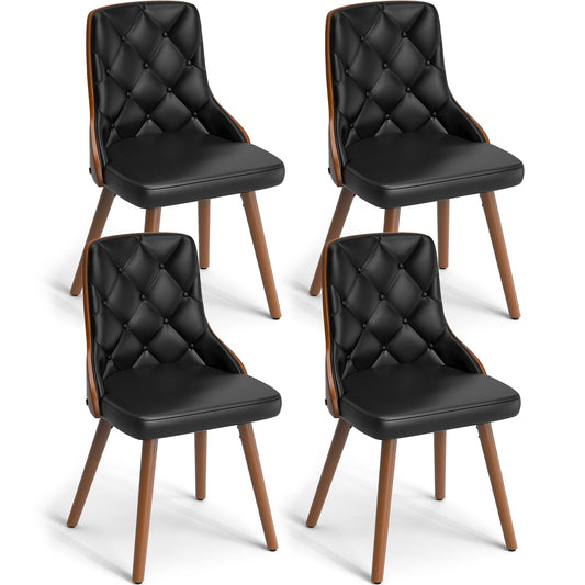YaFiti Dining Chairs Set of 4 PU Leather Upholstered Kitchen Chairs with Walnut Wood Legs for Dining Room, Black
