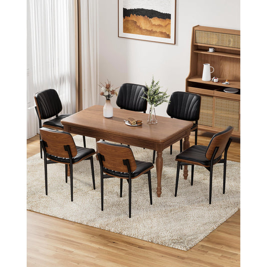 YaFiti Dining Chairs Set of 6 Mid-Century Modern Kitchen & Dining Room Chairs PU Faux Leather Walnut Back Living Room Side Chairs, Black