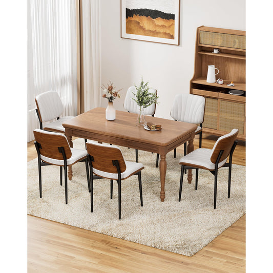 YaFiti Dining Chairs Set of 6 Mid-Century Modern Kitchen & Dining Room Chairs PU Faux Leather Walnut Back Living Room Side Chairs, White