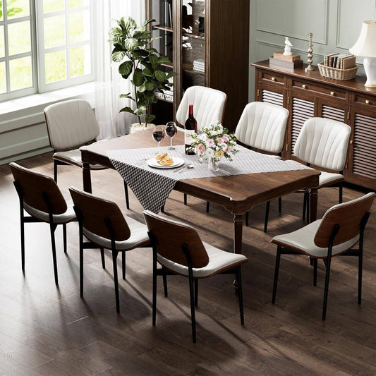 YaFiti Dining Chairs Set of 6 PU Faux Leather Walnut for Mid-Century Modern Kitchen & Dining Room,Beige