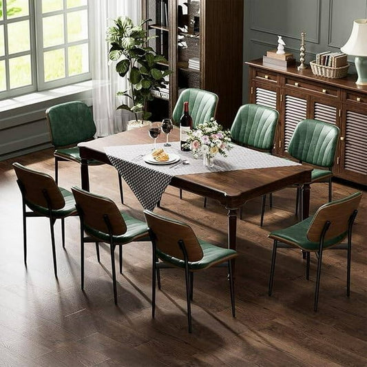 YaFiti Dining Chairs Set of 6 PU Faux Leather Walnut for Mid-Century Modern Kitchen & Dining Room,Green