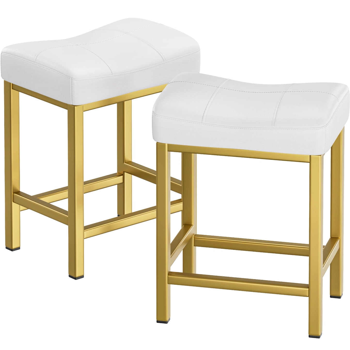 YaFiti Pub-Height Counter Bar Stools 24" Set of 2 PU Leather Accent Stool with Metal Base, White