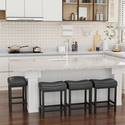 YaFiti Pub-Height Counter Bar Stools 24" Set of 4 PU Leather Accent Stool with Metal Base, Black