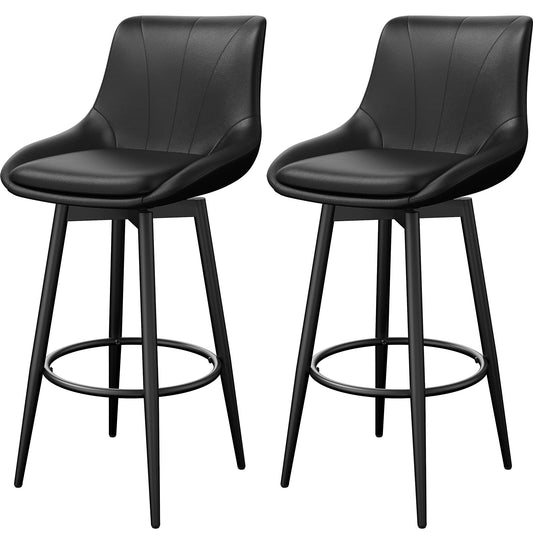 YaFiti Swivel Bar Stools with Back Sets of 2, 26 Counter Height Bar Stools, Modern Barstools for Kitchen Island, Counter Height Chairs with Metal Base, Black