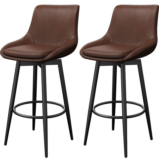 YaFiti Swivel Bar Stools with Back Sets of 2, 26 Counter Height Bar Stools, Modern Barstools for Kitchen Island, Counter Height Chairs with Metal Base, Brown
