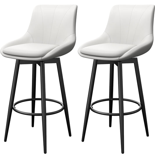 YaFiti Swivel Bar Stools with Back Sets of 2, 26 Counter Height Bar Stools, Modern Barstools for Kitchen Island, Counter Height Chairs with Metal Base, White