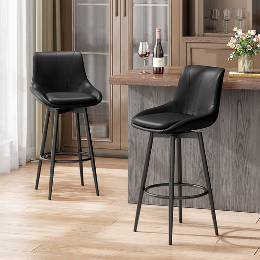 YaFiti Swivel Bar Stools with Back Sets of 4, 26 Counter Height Bar Stools, Modern Barstools for Kitchen Island, Counter Height Chairs with Metal Base, Black