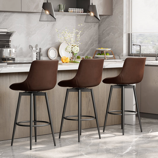 YaFiti Swivel Bar Stools with Back Sets of 4, 26 Counter Height Bar Stools, Modern Barstools for Kitchen Island, Counter Height Chairs with Metal Base, Brown