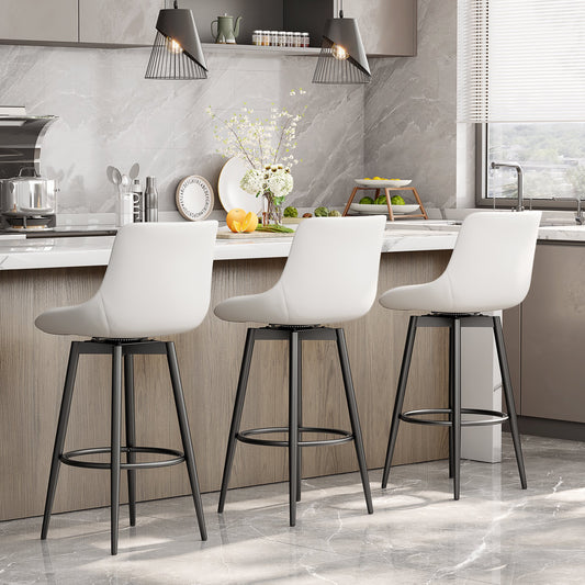 YaFiti Swivel Bar Stools with Back Sets of 4, 26 Counter Height Bar Stools, Modern Barstools for Kitchen Island, Counter Height Chairs with Metal Base, White
