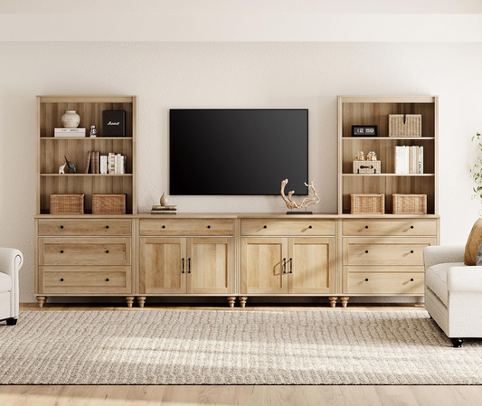 GIKPAL Kitchen Pantry Cabinet Set of 2, 55.12" Large Buffet Cabinet with Storage, TV Stand for Living Room, Natural Oak