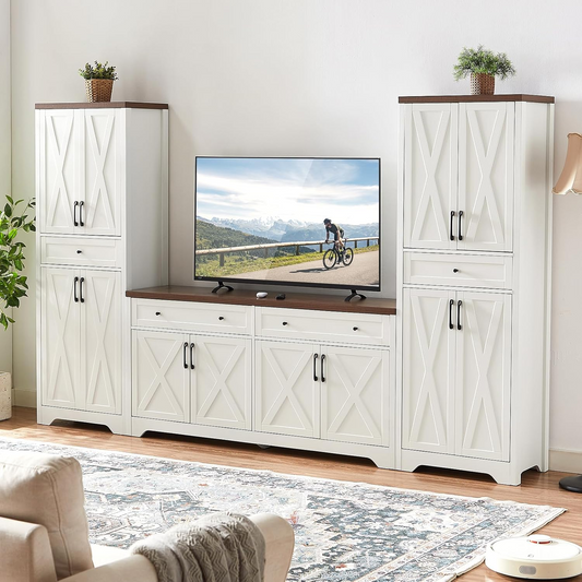 GIKPAL Kitchen Pantry Cabinet Set of 2, 55.12" Large Buffet Cabinet with Storage, TV Stand for Living Room, White