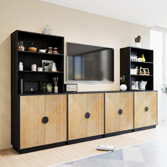 GIKPAL Kitchen Pantry Cabinet Set of 2, 55.12" Large Buffet Cabinet with Storage, TV Stand for Living Room, Black