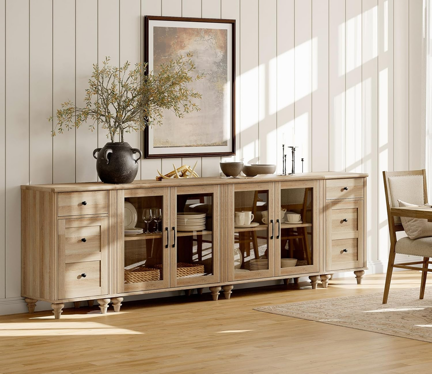 GIKPAL Kitchen Pantry Cabinet, 28.3“ Sideboard and 55.12" Large Buffet Cabinet with Storage, Natural Oak