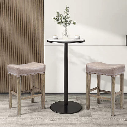 YaFiti 26" PU Leather Bar Stools Set of 2 with Solid Wood Legs Grey