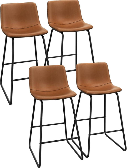GIKPAL Bar Stools 26" Faux Leather Counter Height Barstools with Back Set of 4, Modern Counter Stools with Metal Legs and Footrest, Armless Chairs with Back for Kitchen Living Room Pub, Dark Brown