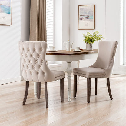 YaFiti Velvet Dining Chairs Set of 2 Upholstered High-end Tufted Dining Room Chair,Beige