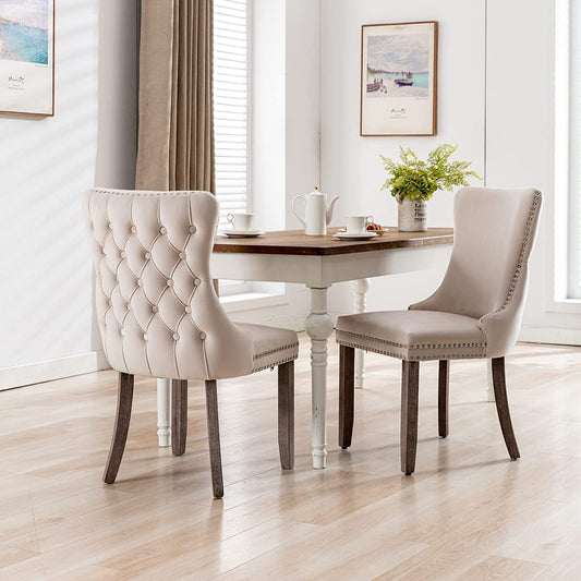 YaFiti Velvet Dining Chairs Set of 2 Upholstered High-end Tufted Dining Room Chair,Beige