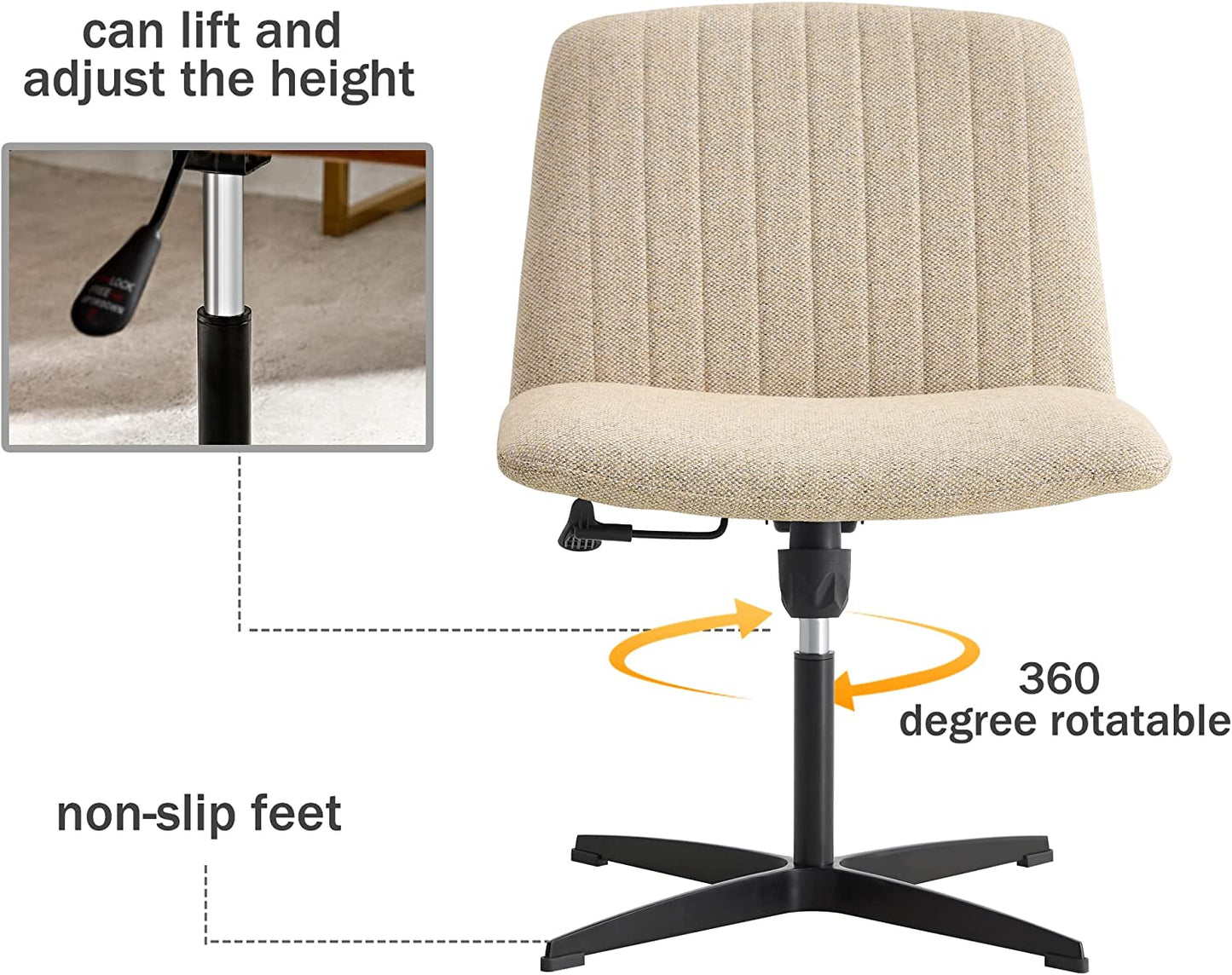 YaFiti Armless Office Desk Chair No Wheels Modern Swivel Vanity Chair, Beige