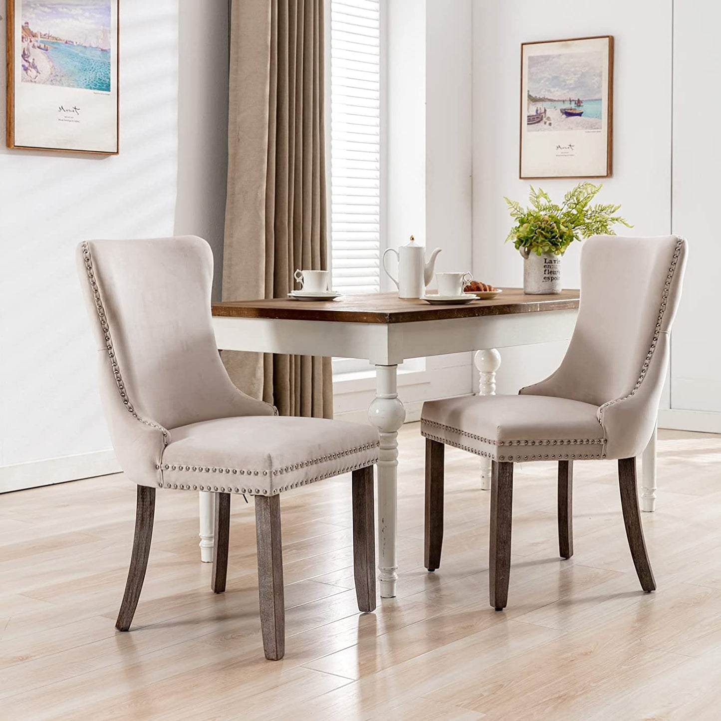 YaFiti Velvet Dining Chairs Set of 2 Upholstered High-end Tufted Dining Room Chair,Beige