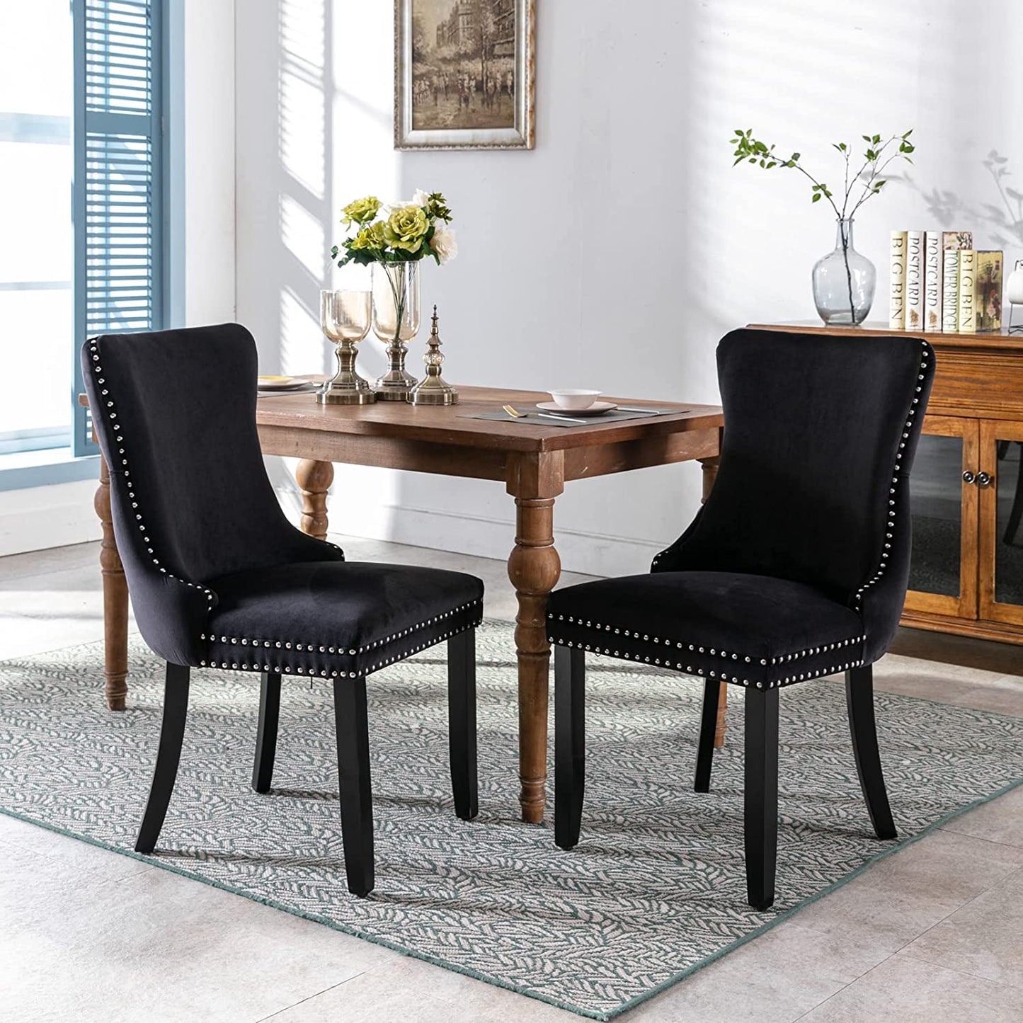 YaFiti Velvet Dining Chairs Set of 2 Upholstered High-end Tufted Dining Room Chair,Black