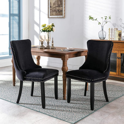 YaFiti Velvet Dining Chairs Set of 2 Upholstered High-end Tufted Dining Room Chair,Black