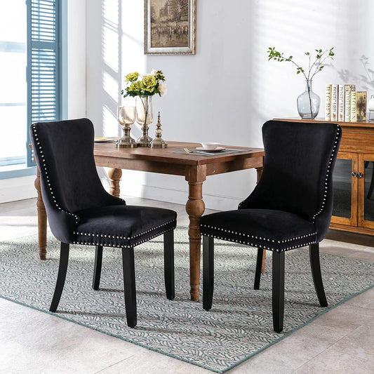 YaFiti Velvet Dining Chairs Set of 2 Upholstered High-end Tufted Dining Room Chair,Black