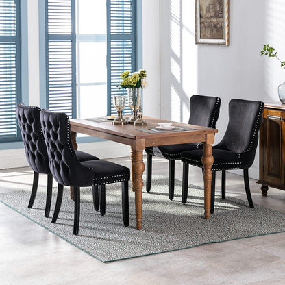 YaFiti Velvet Dining Chairs Set of 2 Upholstered High-end Tufted Dining Room Chair,Black