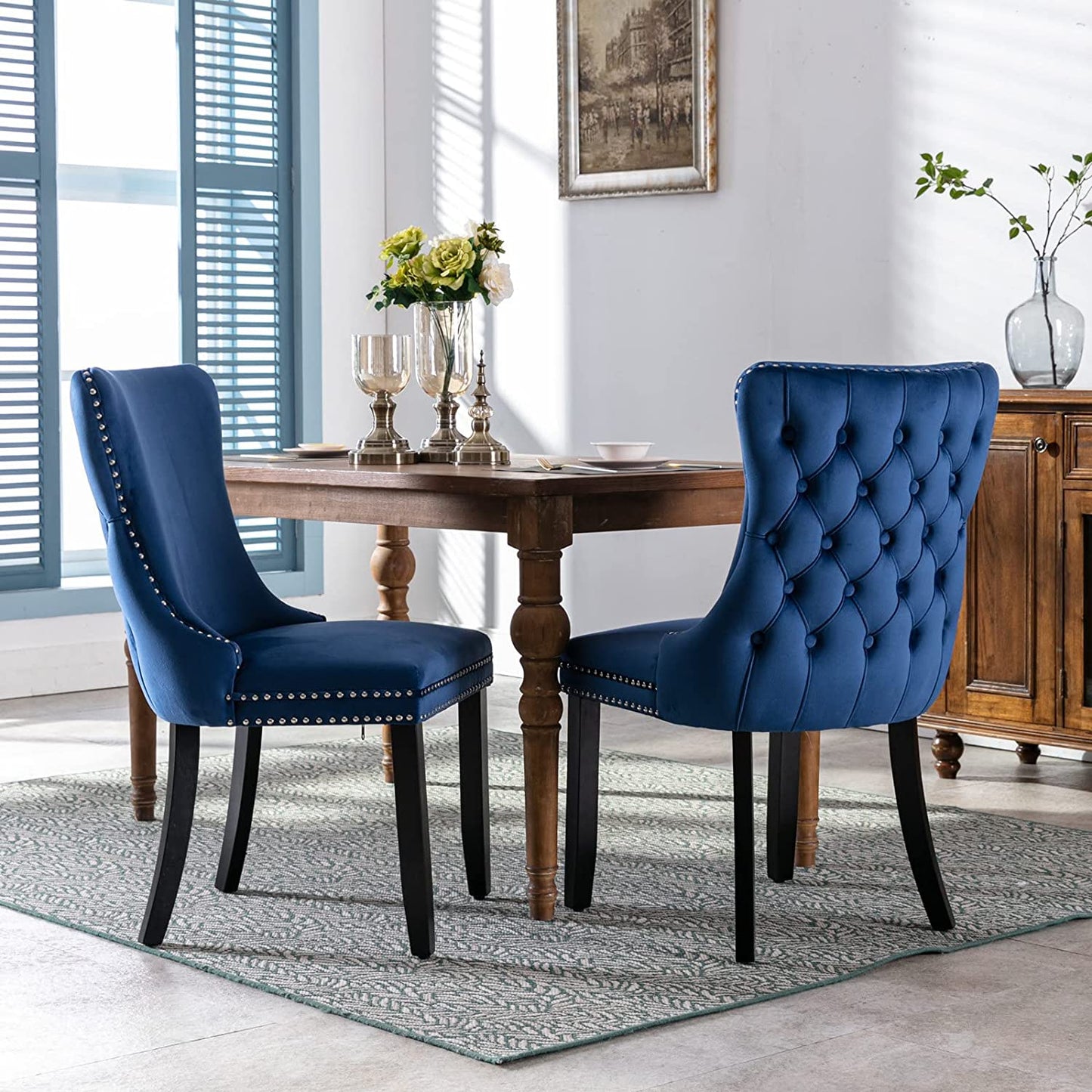 YaFiti Velvet Dining Chairs Set of 2 Upholstered High-end Tufted Dining Room Chair,Blue