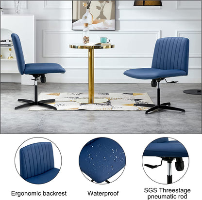 YaFiti Armless Office Desk Chair No Wheels Modern Swivel Vanity Chair, Blue