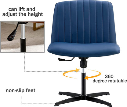 YaFiti Armless Office Desk Chair No Wheels Modern Swivel Vanity Chair, Blue