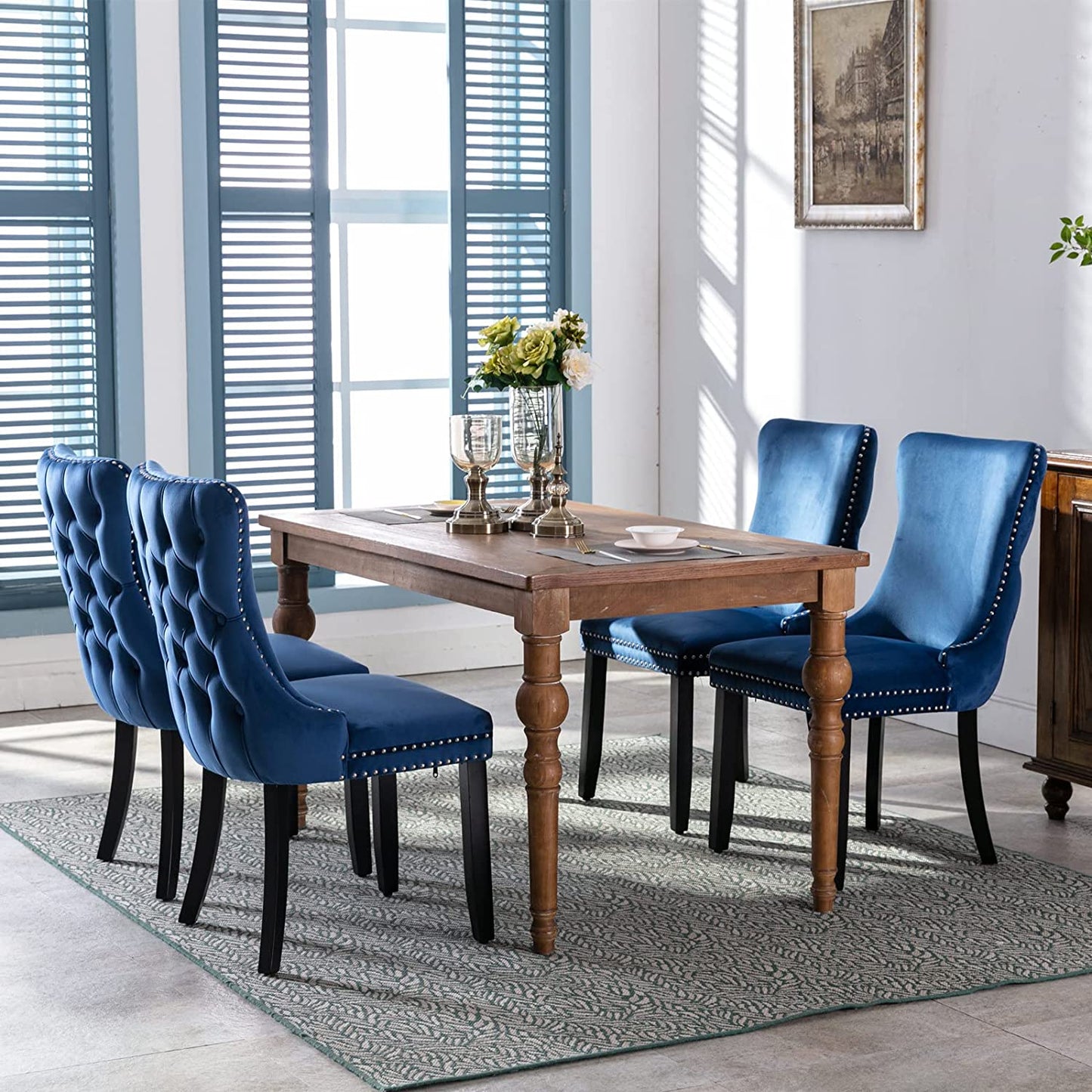 YaFiti Velvet Dining Chairs Set of 2 Upholstered High-end Tufted Dining Room Chair,Blue