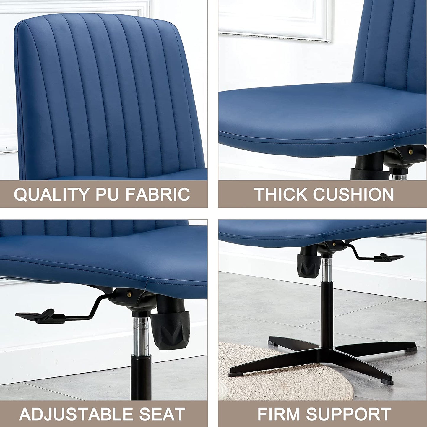 YaFiti Armless Office Desk Chair No Wheels Modern Swivel Vanity Chair, Blue