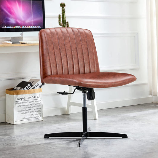YaFiti Armless Office Desk Chair No Wheels Modern Swivel Vanity Chair, Brown